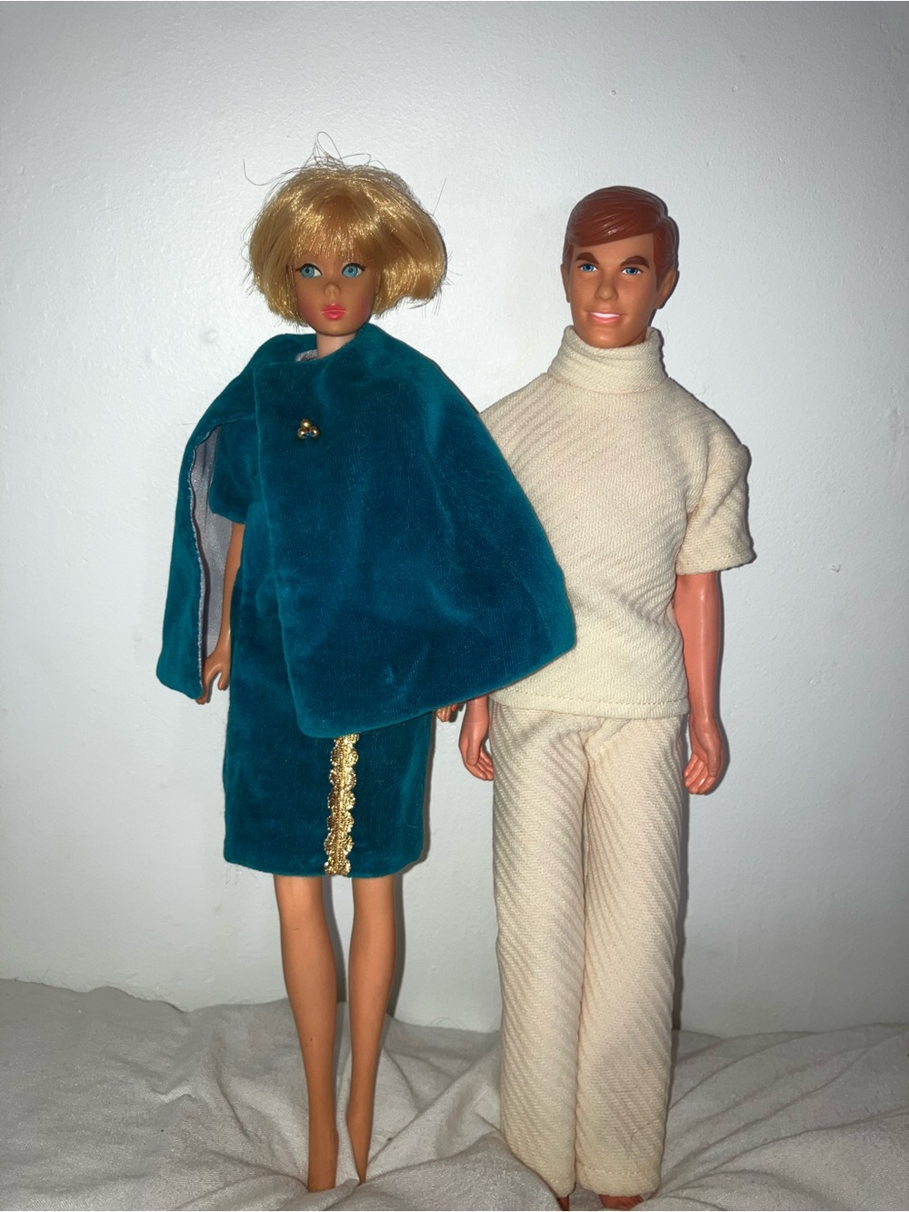 Vintage 1960s Mod Barbie & Ken Doll Lot Twist N Turn Sea Scene Velvet Outfits